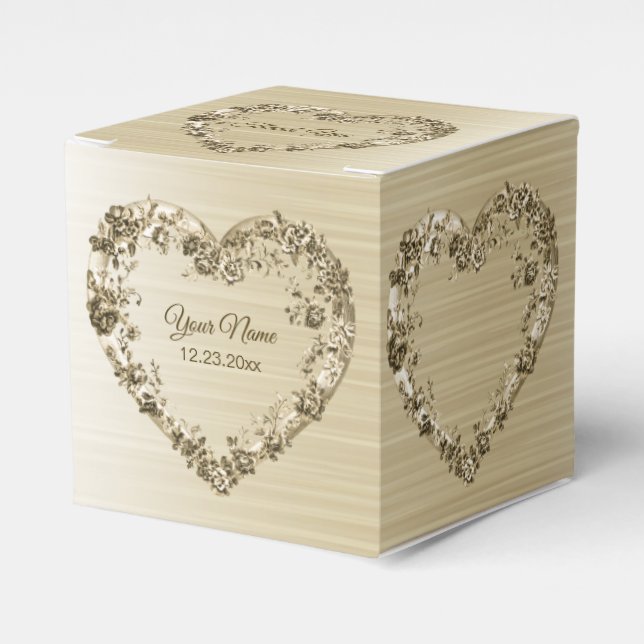 Caja Para Regalos Boda Floral Golden Ornate Frame Elegante (Costado Anverso)