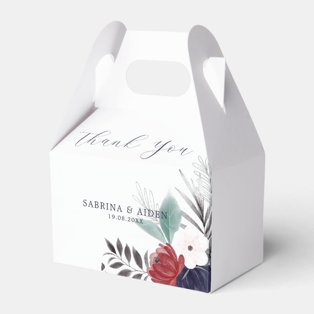 Caja Para Regalos Boda floral gótica azul borgoña de la Marina (Front Side)