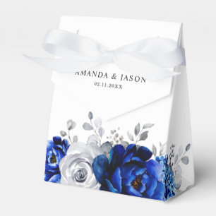 Caja Para Regalos Boda floral metálico plateado azul real