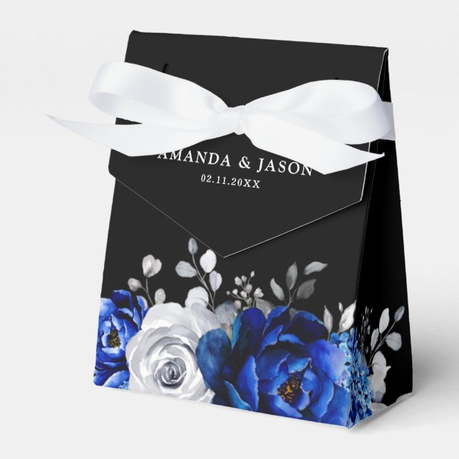 Caja Para Regalos Boda floral metálico plateado azul real Fa (Front Side)