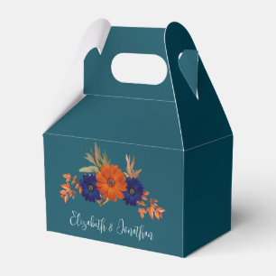 Caja Para Regalos Boda floral naranja naval azul otoño rústico