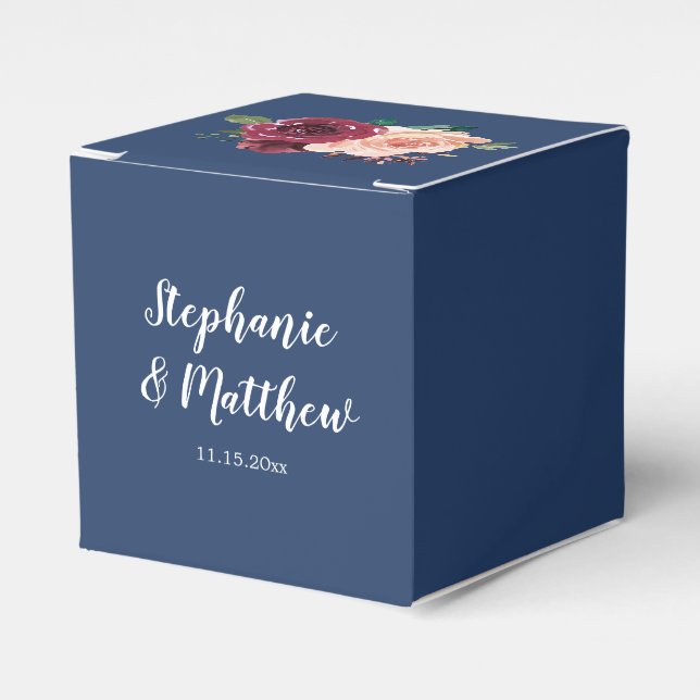 Caja Para Regalos Boda floral Navy Blue Burgundy Rubor (Costado Anverso)