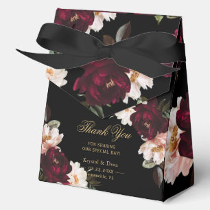 Caja Para Regalos Boda floral negra con rubor de borgoña oscuro y me