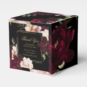 Caja Para Regalos Boda floral negra con rubor de borgoña oscuro y me