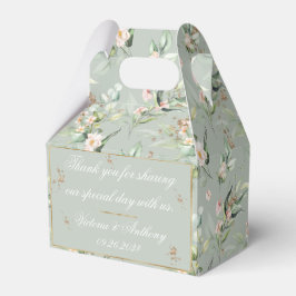 Caja Para Regalos Boda floral romántico de color verde sabio dorado