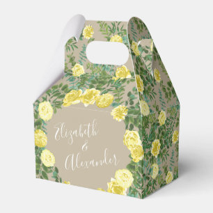 Caja Para Regalos Boda floral Rosa de color amarillo claro y caqui