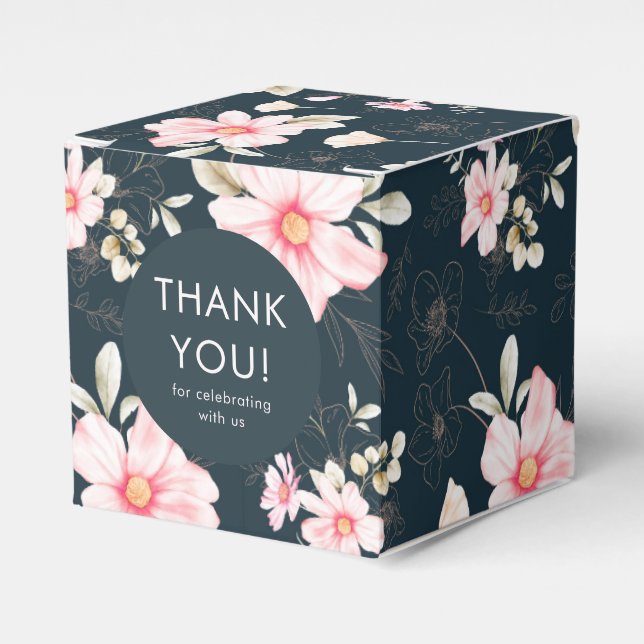 Caja Para Regalos Boda Floral Rosa Rubor bonito Gracias Azul (Costado Anverso)