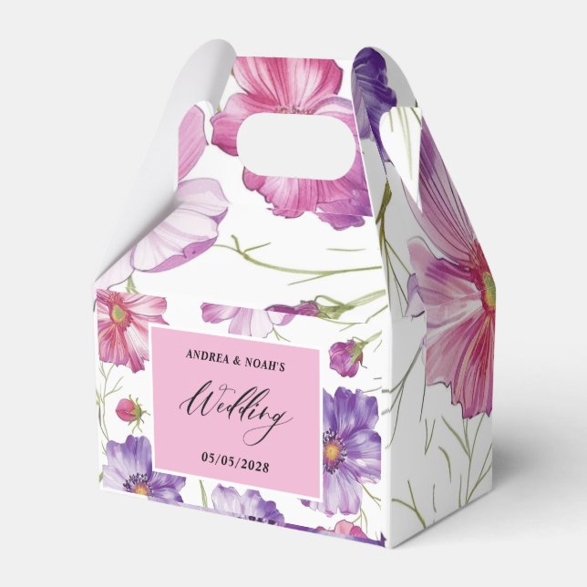 Caja Para Regalos Boda floral rosado morado (Front Side)