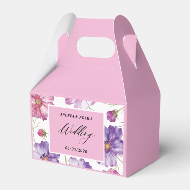 Caja Para Regalos Boda floral rosado morado (Front Side)