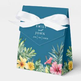Caja Para Regalos Boda floral tropical de acuarela azul oceánica
