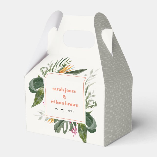 Caja Para Regalos Boda Floral Tropical Vibrante Peach Rubor Boho (Front Side)