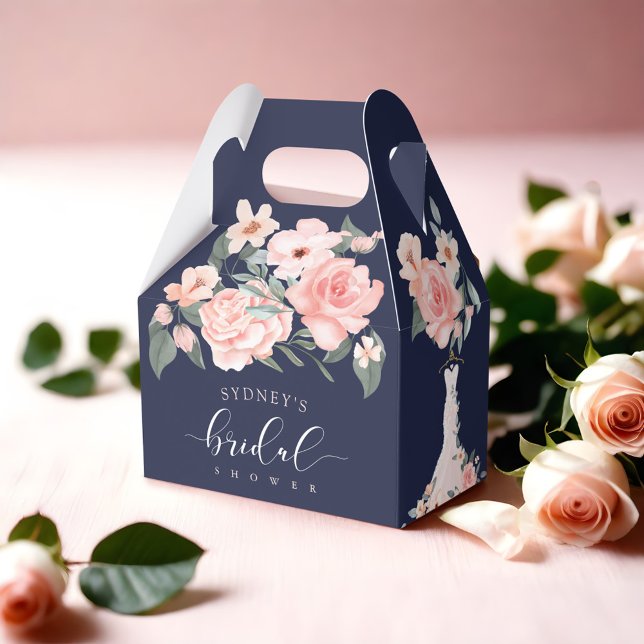 Caja Para Regalos Boda floral Vestido de la Marina Ducha Bridal (Floral Wedding Dress Navy Bridal Shower Favor Boxes)