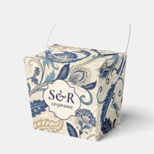 Caja Para Regalos Boda floral Vintage Monograma Blue Cream Damask