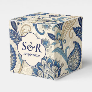 Caja Para Regalos Boda floral Vintage Monograma Blue Cream Damask