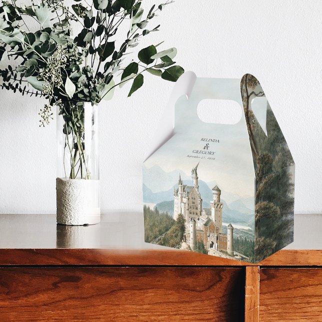 Caja Para Regalos Boda Forestal Rústico Castillo de cuento de hadas (Vintage Fairytale Castle Rustic Forest Wedding Favor Box)