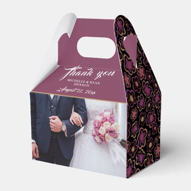 Caja Para Regalos Boda Foto Burgundy Flower Pattern Gracias (Front Side)