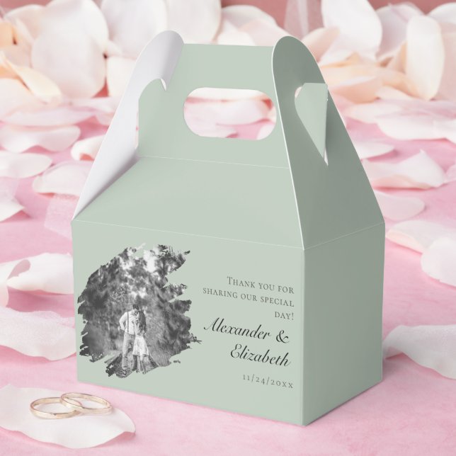 Caja Para Regalos Boda fotográfico de pincel moderno | Verde salvia (Boda)