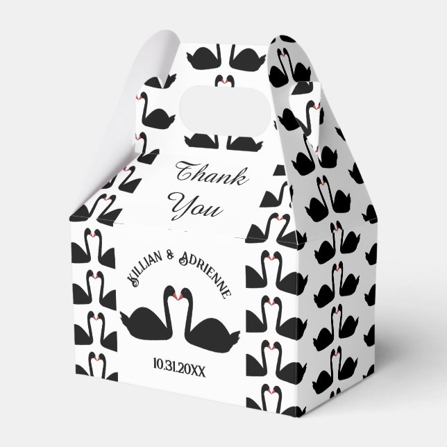 Caja Para Regalos Boda Gótica Besándose Cisnes Negros Personalizado (Front Side)
