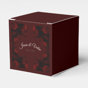 Caja Para Regalos Boda Gótica Elegante Floral Rojo Profundo