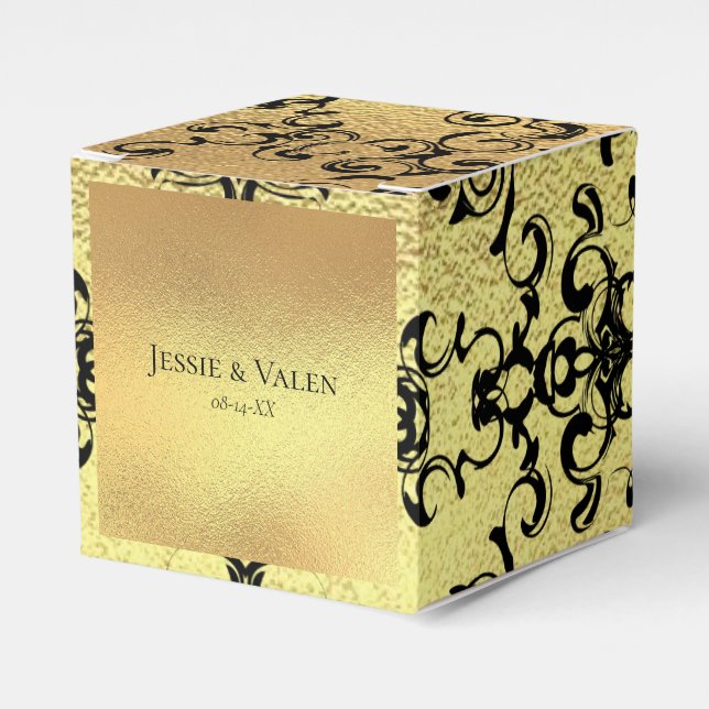 Caja Para Regalos Boda gótico de Swirl Black Gold (Costado Anverso)