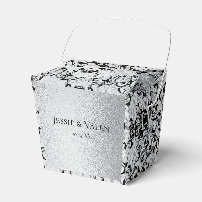 Caja Para Regalos Boda gótico del Swirl negro plateado (Front Side)