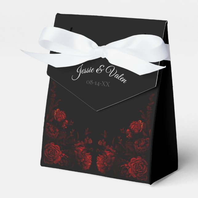 Caja Para Regalos Boda gótico elegante floral rojo profundo (Front Side)