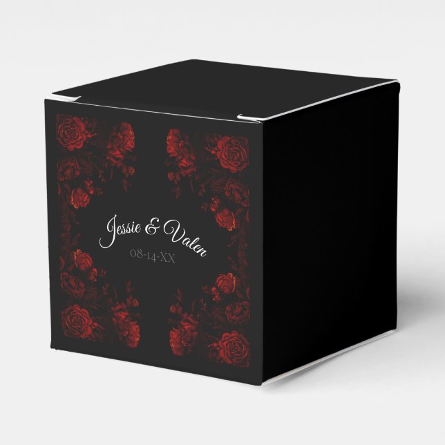 Caja Para Regalos Boda gótico elegante floral rojo profundo (Costado Anverso)