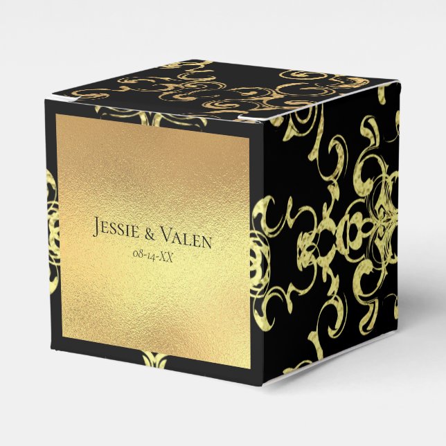 Caja Para Regalos Boda gótico Gold & Black Swirl (Costado Anverso)