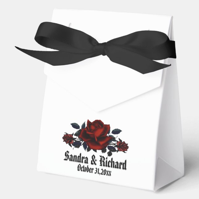 Caja Para Regalos Boda gótico Rosa Rojo Personal blanco (Anverso)