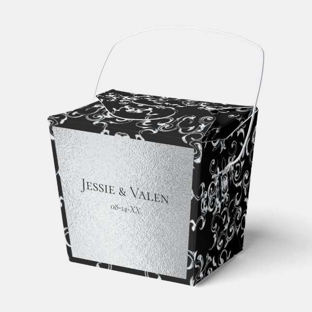 Caja Para Regalos Boda gótico Silver y Black Swirl (Front Side)