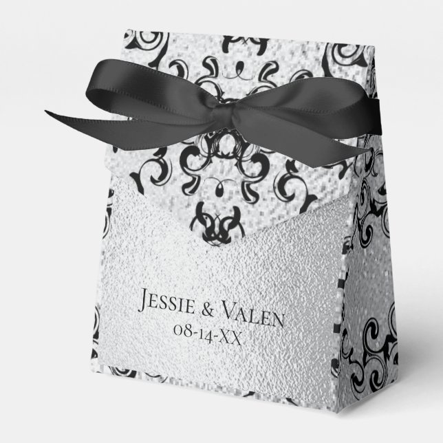 Caja Para Regalos Boda gótico Silver y Black Swirl (Front Side)