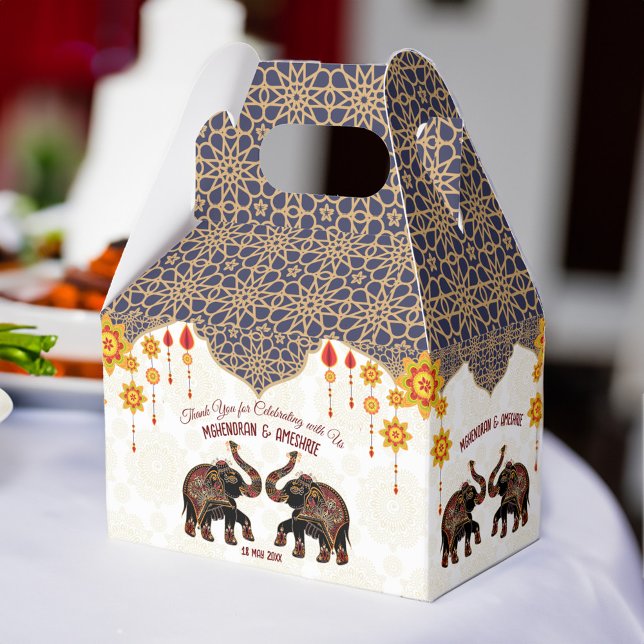 Caja Para Regalos Boda indio de elefantes de origen indio personaliz (Ornate Indian elephant Indian wedding personalized Favor Box)