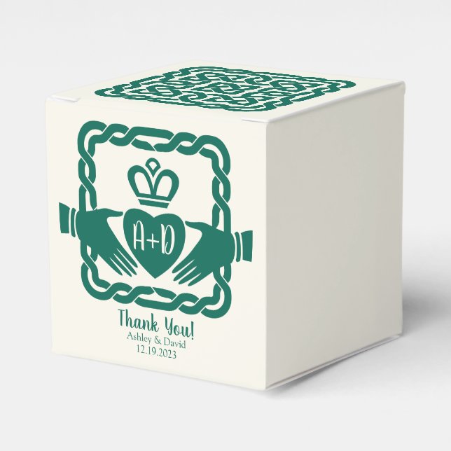 Caja Para Regalos Boda irlandés del Green Celtic Knot Claddagh Graci (Costado Anverso)