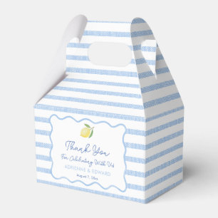 Caja Para Regalos Boda Limón Azulejo Blanco y Azul Frontera Ondulada