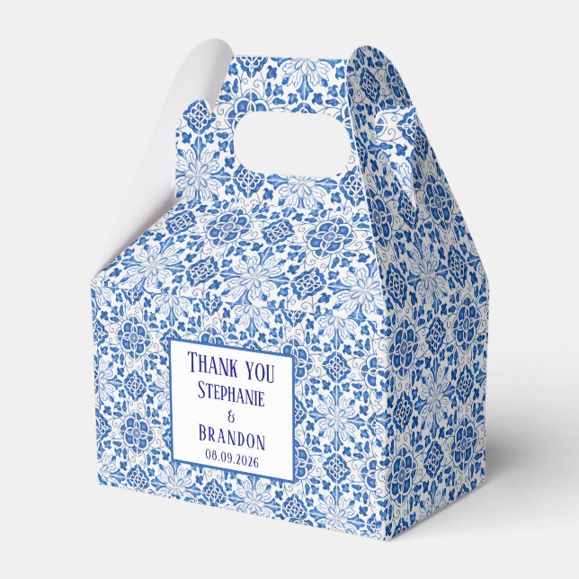 Caja Para Regalos Boda mediterráneo azul de azulejos portugueses (Front Side)