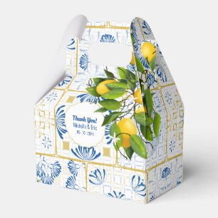 Caja Para Regalos Boda mediterráneo Blue White Tile Lemon