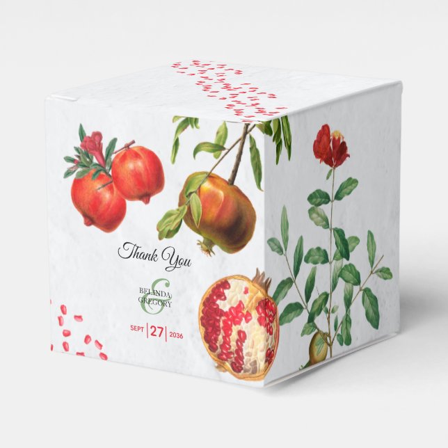 Caja Para Regalos Boda mediterráneo botánico de Red Pomegranate (Costado Anverso)