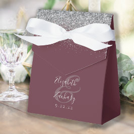 Caja Para Regalos Boda moderna con brillo de plata de Borgoña
