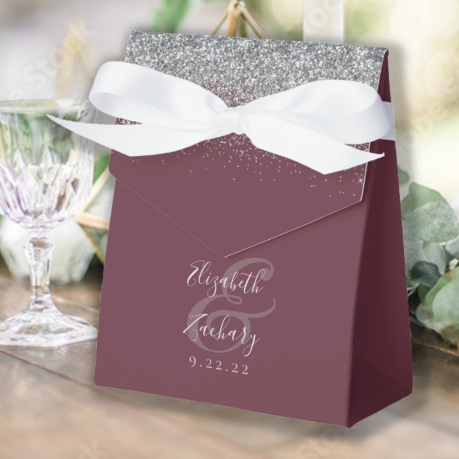 Caja Para Regalos Boda moderna con brillo de plata de Borgoña (Subido por el creador)