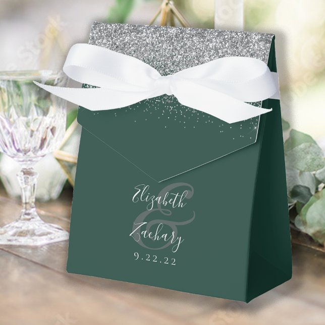 Caja Para Regalos Boda moderna con brillo verde esmeralda y plata (Subido por el creador)
