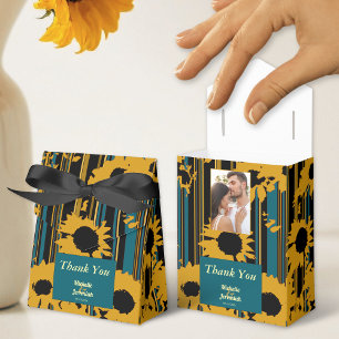 Caja Para Regalos Boda moderna de girasol azul teal dorado