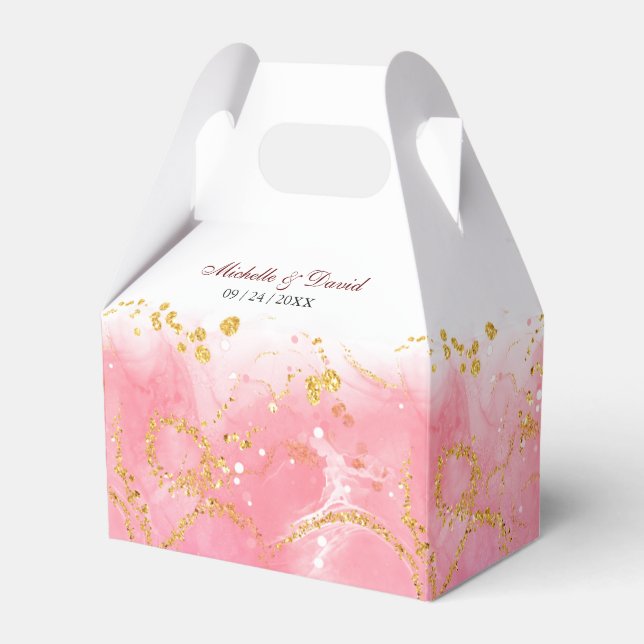 Caja Para Regalos Boda moderno de mármol rosa y oro (Front Side)