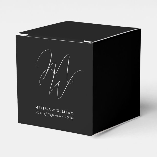 Caja Para Regalos Boda Monograma blanco negro (Costado Anverso)