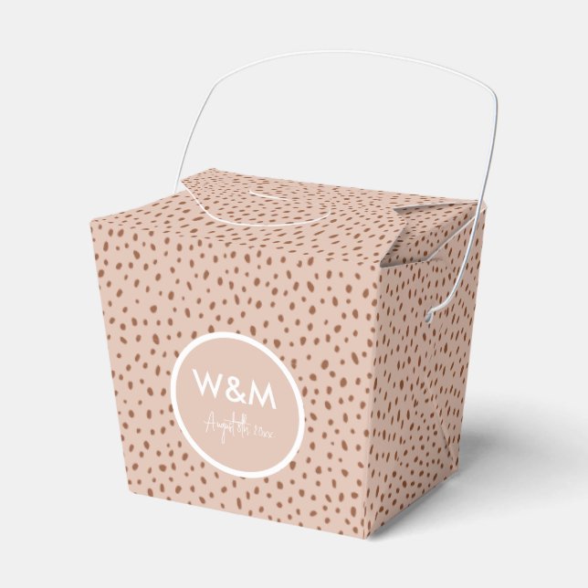 Caja Para Regalos Boda Monograma Boho Beige & Brown Dots Favor Box (Front Side)