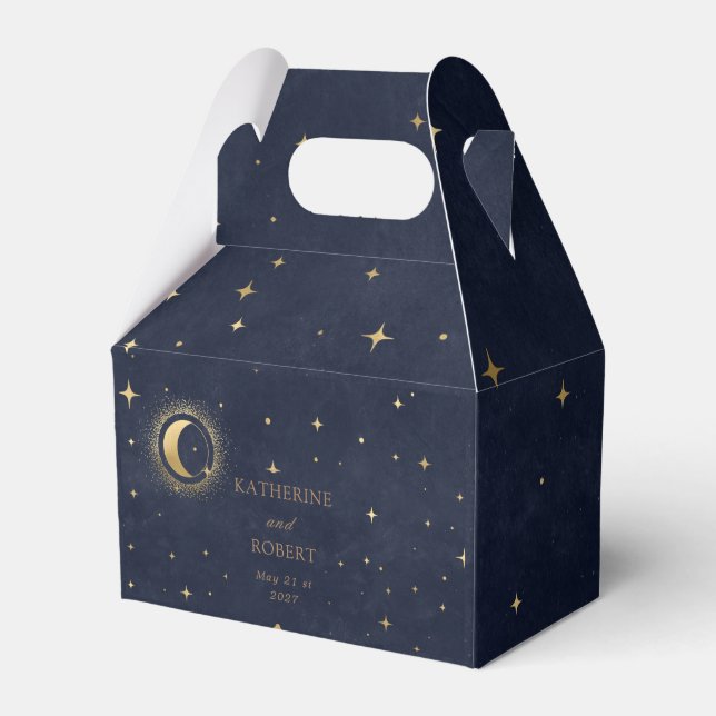 Caja Para Regalos Boda Monograma de las Estrellas de la Luna de Oro  (Front Side)