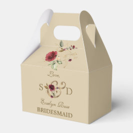 Caja Para Regalos Boda Monograma de las Flores de Oro de Borgoña Rea