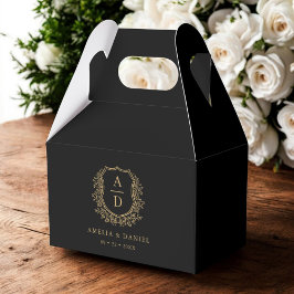 Caja Para Regalos Boda Monograma de oro negro Escudo negro moderno