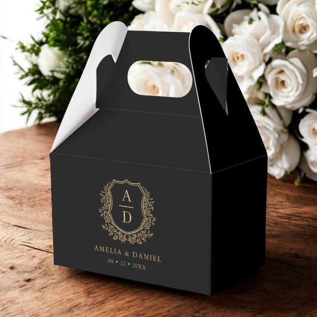 Caja Para Regalos Boda Monograma de oro negro Escudo negro moderno (Subido por el creador)