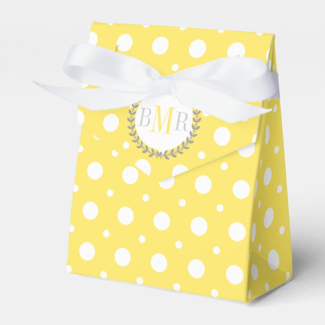Caja Para Regalos Boda monograma de patrón de puntos polka amarillo  (Front Side)