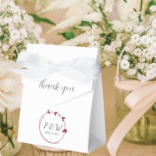 Caja Para Regalos Boda Monograma de Wreath Sencilla de Vino Rojo
